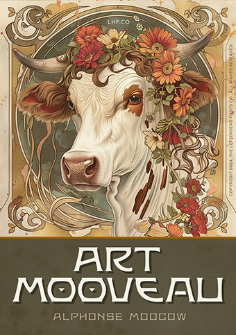 Mucha style poster with cow using LHF Nouveau Block fonts