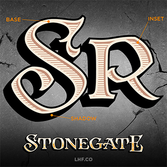 LHF Stonegate font - 3 Layers with Base, Inset and Shadow.